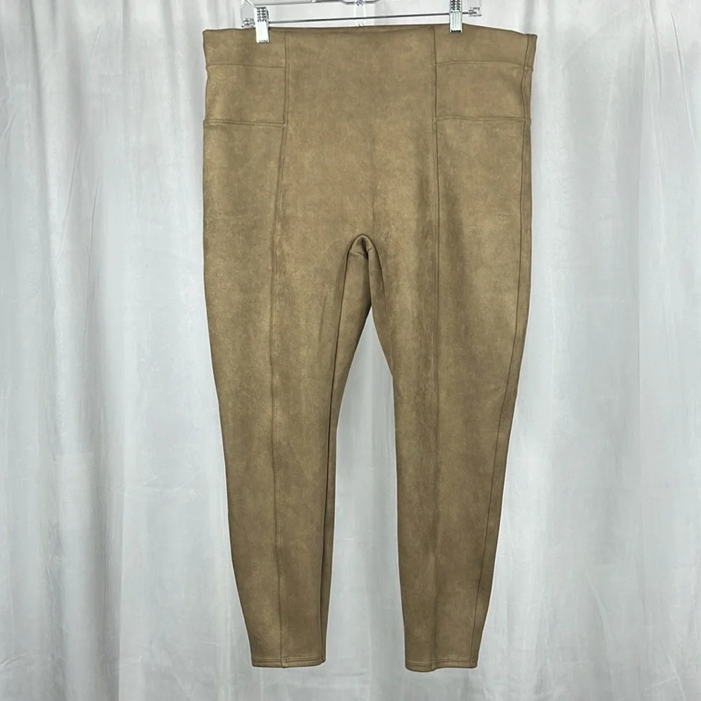 Spanx Faux Suede Stretch Leggings in‎ Camel.